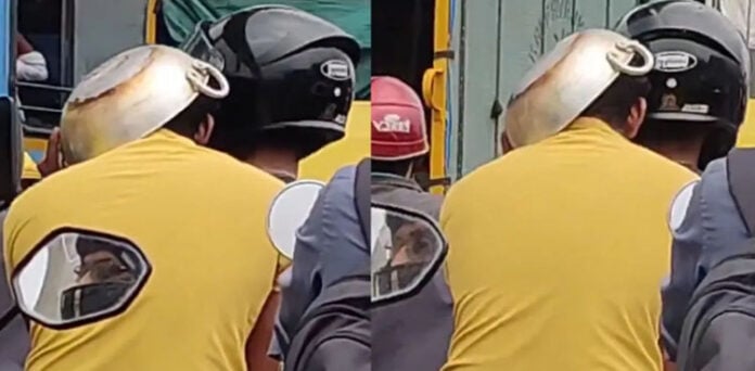 Viral Video: Indian Biker Wears Frying Pan Instead of Helmet to Avoid ₹500 Traffic Fine